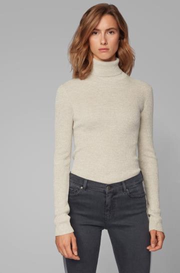 Sweter BOSS Slim Fit Rollneck Białe Damskie (Pl40202)